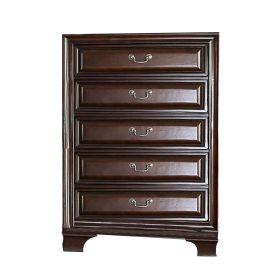 53 Inch Modern Tall Dresser Chest; Wood; 5 Drawers; Molded; Cherry