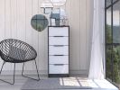 Kaia 5 Drawer Dresser; Vertical Dresser -Smokey Oak / White