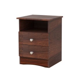 Walnut Nightstand with Storage Drawers and Open Shelf; 2 Drawers End Table with Sturdy Base; Farmhouse Wood Nightstand Bedside Table Sofa-Side Accent