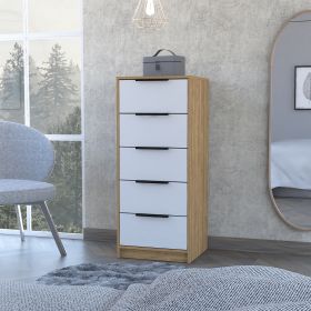 Kaia 5 Drawer Dresser; Vertical Dresser -White / Pine