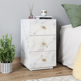 Glass Nightstand; Marble Nightstand with 3 Drawers; Side Table for Bedroom; Living Room(Tempered Glass)