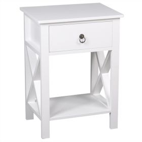 FCH Nightstands Set of 2; Modern End Table Side Table with 1 Drawer and Storage Shelf; White