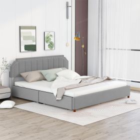 King Size Upholstery Platform Bed with Four Storage Drawers,Support Legs