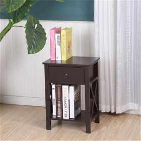 FCH Nightstand Modern End Table, Side Table with 1 Drawer and Storage Shelf, Brown