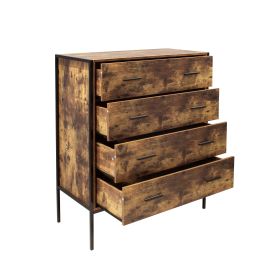 Industrial Style 4 Drawer Dresser; Rustic Brown Wood Storage Dresser Clothes Organizer with Sturdy Steel Frame;  Chest with 4 Drawer;  Storage Cabinet