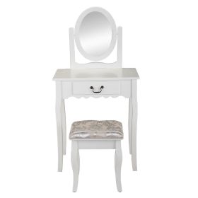 Vanity Table and Chair Set, Makeup Dressing Table with 360Â¬âˆž Rotating Mirror and Large Drawer