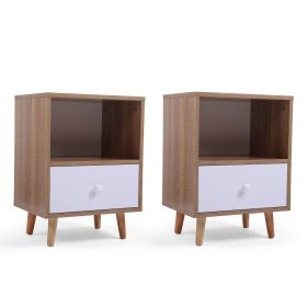 Set of 2 Mid Century Bedside Table;  Nightstand with Drawer and Shelf Storage;  Side Accent Table for Living Room Bedroom