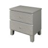 Champagne Silver Rubber Wood Nightstand Side table with 2 Drawers Metal Slides Crystal Handle