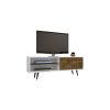 Manhattan Comfort Liberty 62.99" Mid-Century Modern TV Stand with 3 Shelves and 2 Doors in White and Rustic Brown with Solid Wood Legs