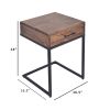 Mango Wood Side Table with Drawer and Cantilever Iron Base; Brown and Black