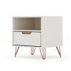 Manhattan Comfort Rockefeller 1.0 Mid-Century- Modern Nightstand with 1-Drawer in Off White and Nature