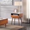 Walnut Finish 1pc End Table with Faux Marble and Drawer Shelf Living Room Furniture Side Table