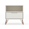 Manhattan Comfort Rockefeller 1.0 Mid-Century- Modern Nightstand with 1-Drawer in Off White