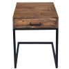 Mango Wood Side Table with Drawer and Cantilever Iron Base; Brown and Black