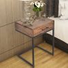 Mango Wood Side Table with Drawer and Cantilever Iron Base; Brown and Black