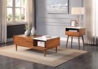 Walnut Finish 1pc End Table with Faux Marble and Drawer Shelf Living Room Furniture Side Table