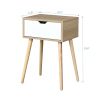 Side Table with 1 Drawer and Rubber Wood Legs; Mid-Century Modern Storage Cabinet for Bedroom Living Room Furniture; White with solid wood color