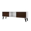 Manhattan Comfort Doyers 62.20 Mid-Century Modern TV Stand in White and Nut Brown