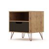 Manhattan Comfort Rockefeller 1.0 Mid-Century Modern 1-Drawer Nightstand in Nature & Textured Grey