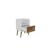 Manhattan Comfort Liberty Mid-Century Modern Nightstand 1.0 with 1 Cubby Space and 1 Drawer in White and Rustic Brown with Solid Wood Legs