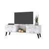 Manhattan Comfort Doyers 62.20 Mid-Century Modern TV Stand in White and Marble Stamp