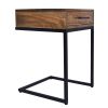 Mango Wood Side Table with Drawer and Cantilever Iron Base; Brown and Black