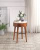 Walnut Finish 1pc Round End Table with Faux Marble Top and Drawer Living Room Furniture Side Table