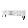 Manhattan Comfort Doyers 62.20 Mid-Century Modern TV Stand in White and Marble Stamp