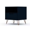 Manhattan Comfort Rockefeller 1.0 Mid-Century- Modern Nightstand with 1-Drawer in Tatiana Midnight Blue