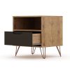 Manhattan Comfort Rockefeller 1.0 Mid-Century Modern 1-Drawer Nightstand in Nature & Textured Grey