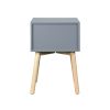 Side Table with 2 Drawer and Rubber Wood Legs; Mid-Century Modern Storage Cabinet for Bedroom Living Room Furniture; Gray