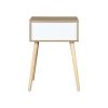 Side Table with 1 Drawer and Rubber Wood Legs; Mid-Century Modern Storage Cabinet for Bedroom Living Room Furniture; White with solid wood color