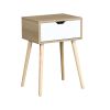 Side Table with 1 Drawer and Rubber Wood Legs; Mid-Century Modern Storage Cabinet for Bedroom Living Room Furniture; White with solid wood color