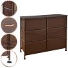 Dresser Closet with 6 Drawers;  Storage Tower Unit for Bedroom;  Hallway;  Closet;  Office Organization;  Wood Top;  Easy Pull Fabric Bins - Brown