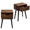 Set of 2 Mid Century Wood Side Table;  End Table with 1 Storage Drawer;  Nightstand for Bedroom Living Room