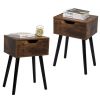 Set of 2 Mid Century Wood Side Table;  End Table with 1 Storage Drawer;  Nightstand for Bedroom Living Room