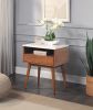 Walnut Finish 1pc End Table with Faux Marble and Drawer Shelf Living Room Furniture Side Table