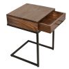 Mango Wood Side Table with Drawer and Cantilever Iron Base; Brown and Black