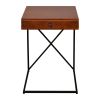 Wooden Sofa Side Table with 1 Drawer and Metal Frame; Brown and Black