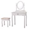 Vanity Table and Chair Set, Makeup Dressing Table with Mirror and Large Drawer, Thick Padded Stool - White XH