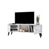 Manhattan Comfort Doyers 62.20 Mid-Century Modern TV Stand in White and Marble Stamp