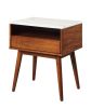 Walnut Finish 1pc End Table with Faux Marble and Drawer Shelf Living Room Furniture Side Table