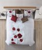 7-Piece Roses Comforter Set;  Red;  Full/Queen;  Shams;  3 Dec Pillows and Bed Skirt