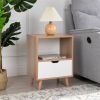 Modern Wooden Bedroom 2-Tier Nightstand End Side Table with Open Shelf;  4 Anti-Slip Rubber Padded Legs;  & 1 Storage Drawer;  Tan;  Set of 2