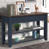 48'' Solid Pine Wood Top Console Table; Modern Entryway Sofa Side Table with 3 Storage Drawers and 2 Shelves. Easy to Assemble (Blue)