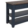 48'' Solid Pine Wood Top Console Table; Modern Entryway Sofa Side Table with 3 Storage Drawers and 2 Shelves. Easy to Assemble (Blue)