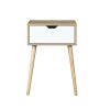 Side Table with 1 Drawer and Rubber Wood Legs; Mid-Century Modern Storage Cabinet for Bedroom Living Room Furniture; White with solid wood color