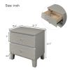 Champagne Silver Rubber Wood Nightstand Side table with 2 Drawers Metal Slides Crystal Handle