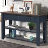 48'' Solid Pine Wood Top Console Table; Modern Entryway Sofa Side Table with 3 Storage Drawers and 2 Shelves. Easy to Assemble (Blue)