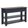 48'' Solid Pine Wood Top Console Table; Modern Entryway Sofa Side Table with 3 Storage Drawers and 2 Shelves. Easy to Assemble (Blue)